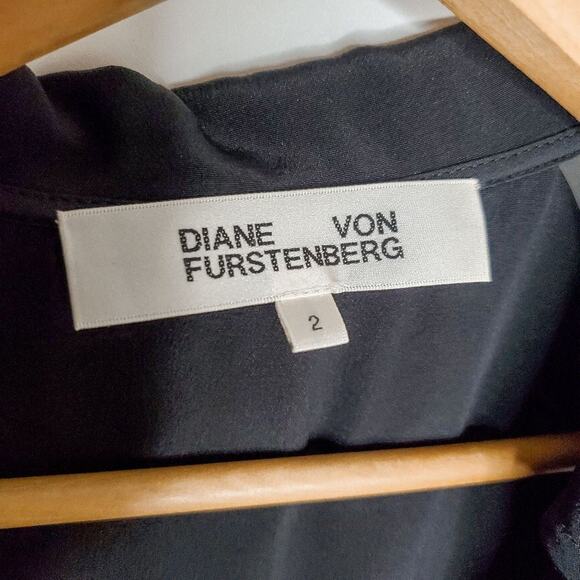 Diane von Furstenberg DVF Black Augusta Silk Crepe De Chine Wrap Dress Size 2 - Picture 7 of 7